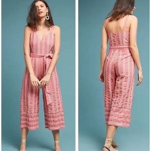 Ett Twa Anthropologie Robin Red White Stripe Seersucker Wide Leg Jumpsuit XS